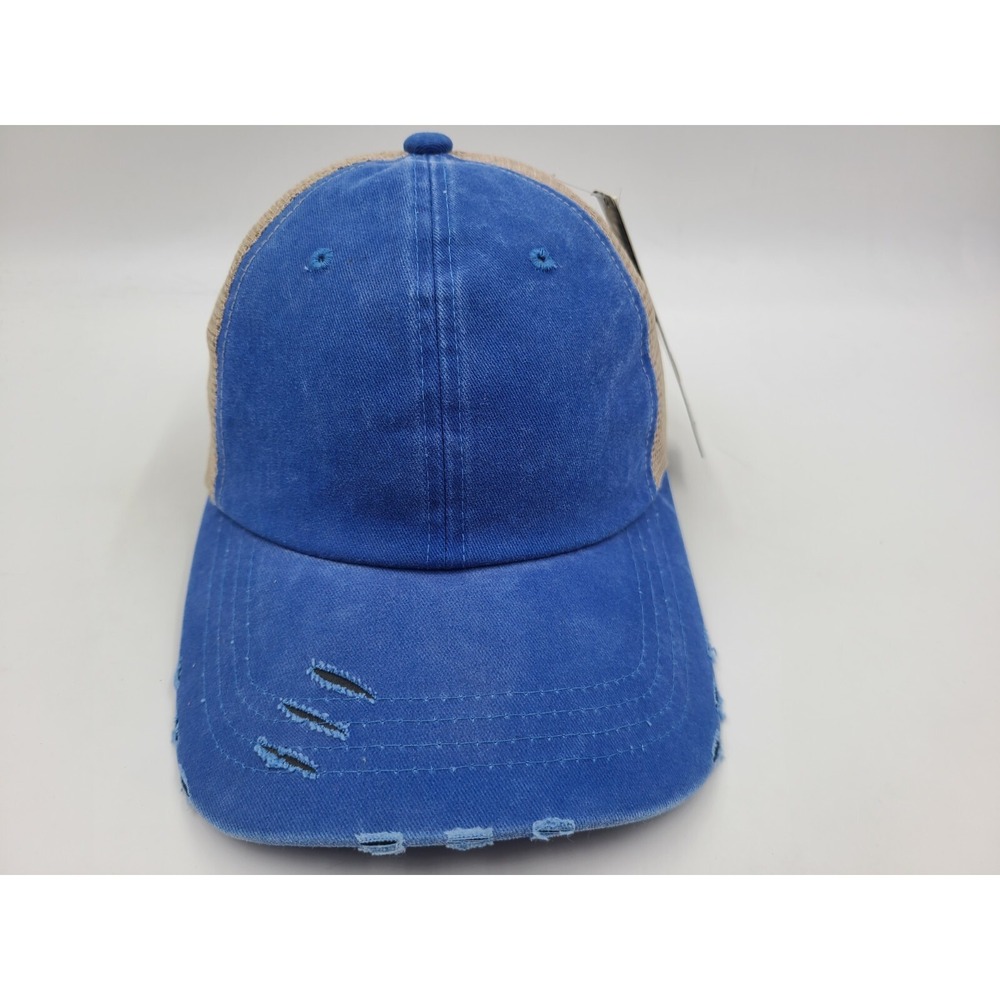 Blank Plain Distressed Mesh Trucker Strapback Adjustable Hat Cap Men Blue‎ Beige